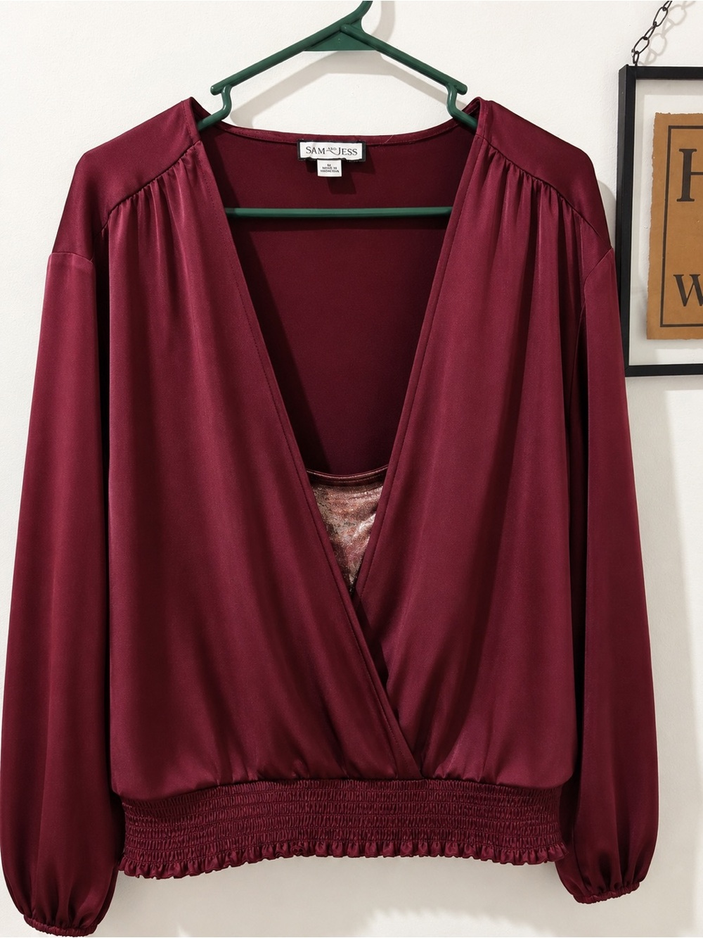 Sam & Jess Women's Deep Wine Surplice Blouse